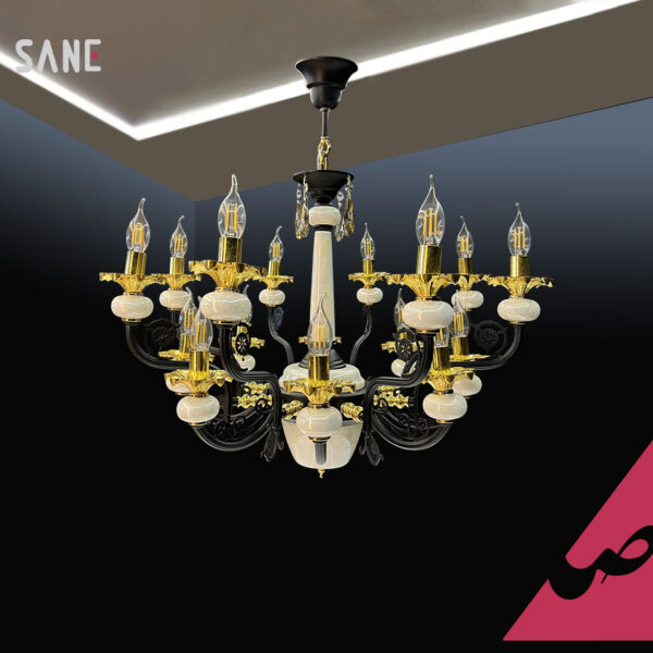 لوستر آویز  16 شعله آهنی سرامیکی صانع کد 18491